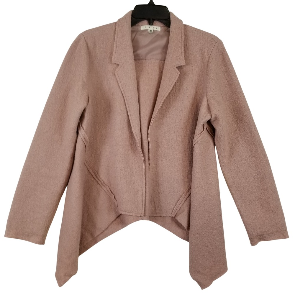 Cabi 528 Mauve Pink 100% Wool Draped Asymmetrical Open Front Jacket Women Medium